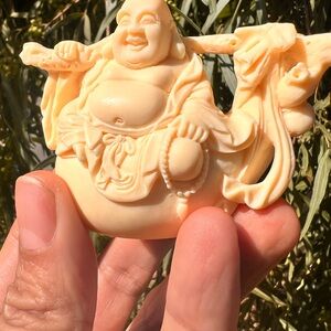 Carved Buddha Figurine in Cream Tagua Nut